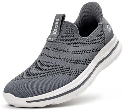 ODCKOI Slip On Sneaker herrskor utan skosnören lätta sportskor ventilerande fritidsskor mesh fitnessskor sneakers inomhus mode löparskor, 1644 mörkgrå, 44 EU