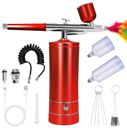 GOEDCH Juego de aerógrafo con compresor: Pistola de aerógrafo portátil recargable multifunción, Aerógrafo portátil para diseño de uñas, decoración de pasteles, maquillaje, modelado de tatuajes