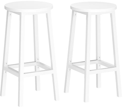 VASAGLE Taburete de Bar, Juego de 2, Sillas de Bar, Sillas de Cocina con Marco de Metal, Altura 65 cm, con Reposapiés, para Cocina, Salón, Comedor, Blanco Nube LBC032WB01