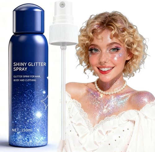 Glitterspray hår och kropp, glitter hårspray, 150 ml glitterspray för hår och kläder, body glitter spray snabbtorkande för halloween karneval karneval smink