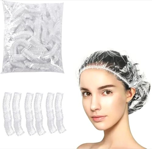 TIMIDAILY Cuffie Doccia Monouso 100PCS,Cuffia da Doccia Monouso,Trasparente Monouso Doccia,Plastica, Impermeabile, Trasparente per DocciaHotel Spa e Parrucchiere (42CM-100PCS)