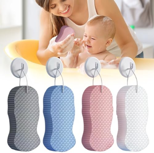 PMLQZA 4PCS Magic Exfoliating Bath Sponge for Body, 3D Super Soft Exfoliate Body Scrubber, Reusable Handheld Shower Brush Remover Dead Skin for Adults Women Men Cleansing Skin No Silicone Net Sponge