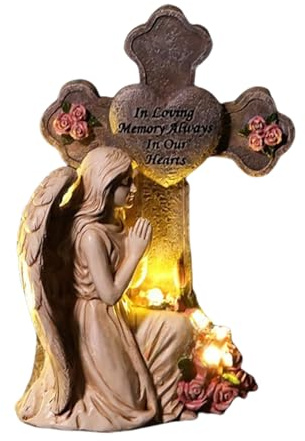 Statua a forma di angelo da giardino, illuminata, decorazione commemorativa per cimitero per tomba, cortile, patio, prato, esterno, cortile