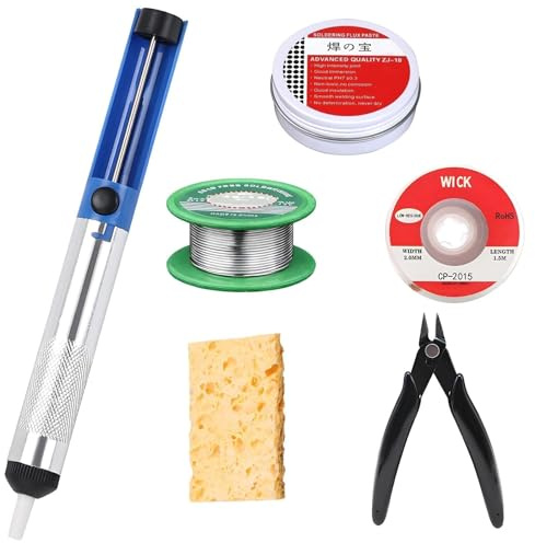 Juego de 6 cables de soldadura, con absorbente de soldadura de aluminio, pasta de soldadura de 10 g, alambre de cobre, alicates de microcorte, esponja de limpieza, adecuado para productos electrónicos