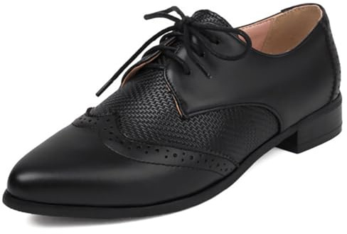 Scarpe Oxford Perforate Donna Wingtip Pelle Sintetica Lacci Brogue Stile Rete Traspirante Tacco Basso Scarpe Vintage per Business Casual e Estate,Nero,38 EU