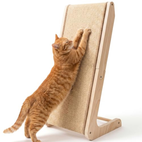 Griffoir à Sisal en Forme de L 62 cm, Arbre à Gratter en Bois Massif avec Sisal Naturel, Mobilier Polyvalent pour Grimper et Se Reposer pour Chats d’Intérieur, Protection des Tapis et Meubles