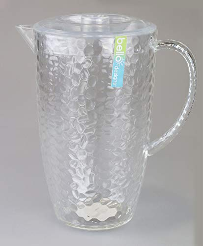 Bello Clear Plastic Pitcher with Lid Great for Outdoor Dining, Picnics & BBQ's