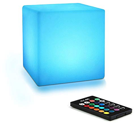 Mr.Go 4 LED Night Light Rechargeable Table Lamp, Dimmable Mood Light Cube Bedside Lamp with Remote Control, 8 Brightness Levels, 16 Light Colors, RGB Color Changing for Bedroom Home Decor & Lighting