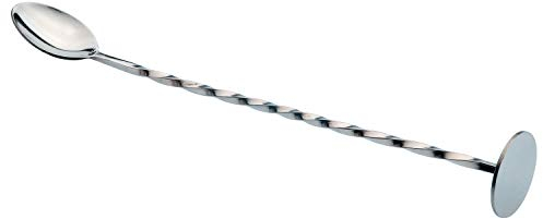 PIAZZA Cucchiaio Miscelatore da Cocktails con Pestello Base Piatta per utilizzo professionale e domestico- in Acciaio Inox - 27Cm - Argento (grigio)