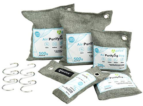 Apalus Sacchetto Deodorante Naturale per Armadi, Auto, Casa|Deumidificatore Assorbi umidità al Carbone Attivo di bambù|Purificatore d'Aria Elimina odori (Confezione Famiglia)