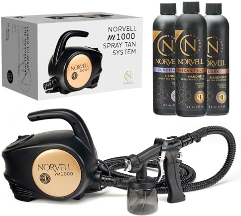 Norvell Sunless M1000 HVLP Spray Tan Machine Kit with 8 oz Tuscan Plus, Venetian & Dark Solutions – Professional Airbrush Tanning System with Training Program by Norvell
