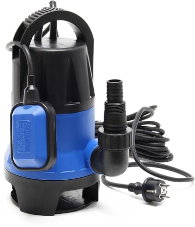 Wiltec Pompe électrique pour eaux sales – Submersible – 400 W / 7500 l/h – Refoulement max. 5 m – avec Flotteur – Particules jusqu’à Ø 35 mm – Arrosage Irrigation Jardinage Évacuation Drainage