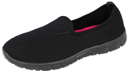 Ladies Canvas Mesh Memory Foam Slip On Flat Ultra Lightweight Flexi Plimsoll Pumps Sports Comfort Trainers Go Shoes Size 3-8 (All Black/Fuchsia, 5)