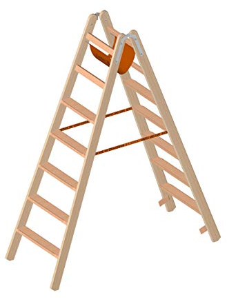 Layher Holzstehleiter - mit 7 Stufen; Holzleiter mit 80mm breiten Stufen, beidseitig begehbar; Länge 1,87 m