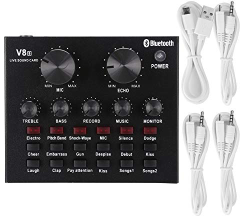 M ugast Live Sound Card,V8S Portable Computer USB External Sound Card,Karaoke Audio Sound Card with Optional Sound Effect ADC‑‑90DB,for PC/Mobile Phone