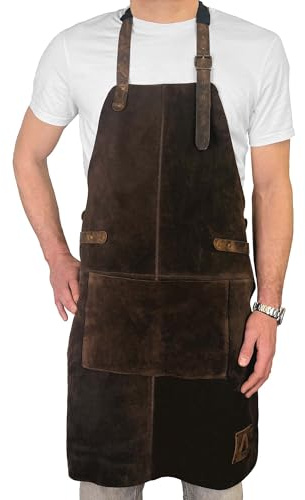 REDSALT® läderförkläde av mjuk 100% buffel läder 84x62cm | grillförkläde, tillbehör för utekök, gastronomi, restaurang, bartender, som matlagning förkläde eller köksförkläde | gåvor för män