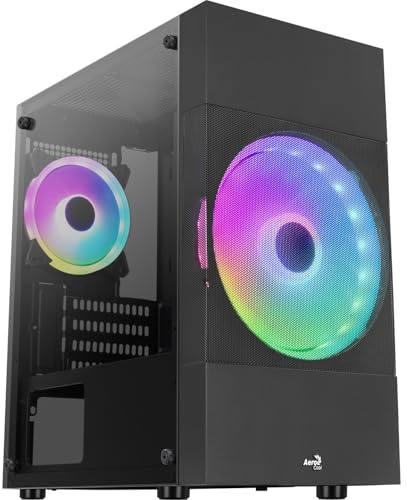 Aerocool ATOMICLITE V1, Boîtier de Jeu Micro-ATX, Mesh Avant+2 Ventilateurs FRGB, Noir