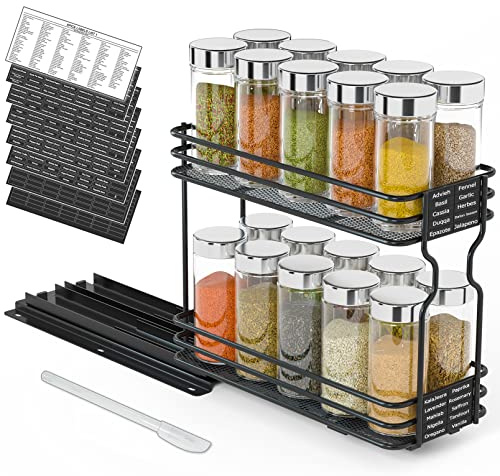 SpaceAid Pull Out Spice Rack Organizer for Cabinet, Heavy Duty Slide Out Seasoning Kitchen Organizer, Cabinet Organizer, with Labels, 4.5 W x10.75 D x8.5 H, 1 Drawer 2-Tier