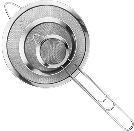 Wonnell 3 Pièces 7/12 / 18cm Tamis Maille Fine Ensemble,Cuisine Professionnel Passoire,Tamis en Acier Inoxydable pour égoutter Nouille,Légumes,Blancs d'œufs,etc.