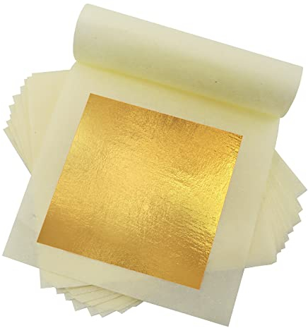 HALYKADU Blattgold Essbar 24 Karat Goldfolie-Echte Blattgold Essbares Gold,10 Blatt Gold Leaf für Basteln,Lebensmittel,Kuchen,Backen,Torten Dekorfolie