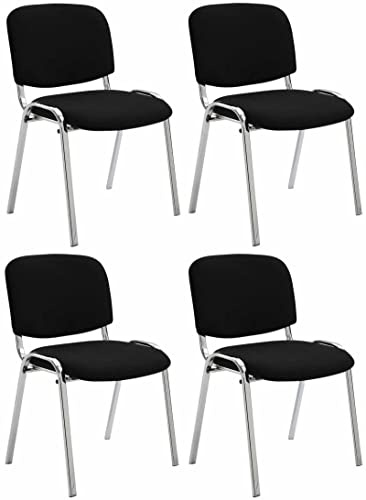 CLP Set De 4 Sillas Confidente Ken Chrom Tapizadas En Tela I Juego De 4 Sillas para Conferencias Acolchadas & Apilables Color:Negro