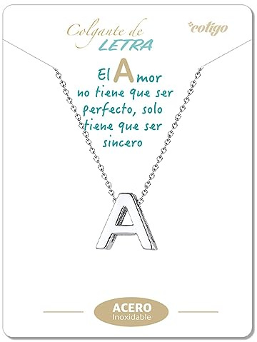 cotigo Collar Inicial Acero Inoxidable, Collar Mujer con Colgante letra A-Z Pequeñas - Bisutería Regalo Madre Cumpleaños, Novia o Amigas, Color Plateado y Dorado (A- PLATEADO)