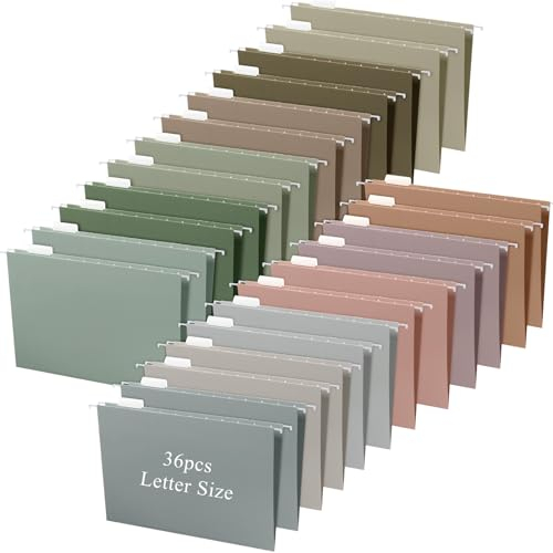 Yaomiao 36 Pcs 11.6 x 9 Inches Decorative Hanging File Folders with Tabs Letter Size File Organizer Multicolor Hanging Folders for Home Classroom Office School Supplies, 12 Color (Morandi Color)