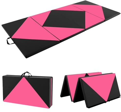 GOPLUS Tapis de Gym Epais Pliable, 240 x 117 x 5 CM, 4 Plis & Poignée Transport, Matelas Gymnastique de Sol Antidérapant en Cuir PU Imperméable, Attaches Auto-agrippantes pour Fitness, Gym, Yoga