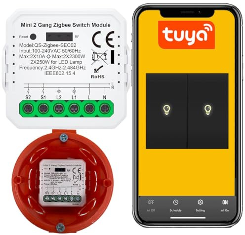 Sone Smart One Zigbee Relais Schaltermodul mit Doppelschalter für Lichtsteuerung, kompatibel mit Smart Life/Tuya, Alexa, Google Home und RF-Kommunikation für DIY Smart Home