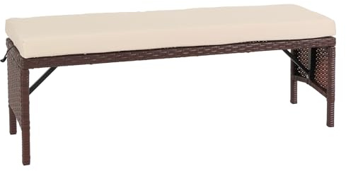 Mendler Poly-Rattan Sitzbank HWC-G16, Gartenbank Rattanbank, Gastronomie 112cm - braun, Kissen Creme