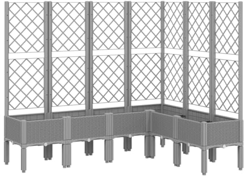 Tidyard Pflanzkübel mit Rankgitter Blumenkasten Rankhilfe Blumentopf Pflanzkasten Blumenkübel Gartenspalier Spalier Rankkasten Hochbeet für Garten, Terrasse und Balkon Hellgrau 160x120x142 cm PP