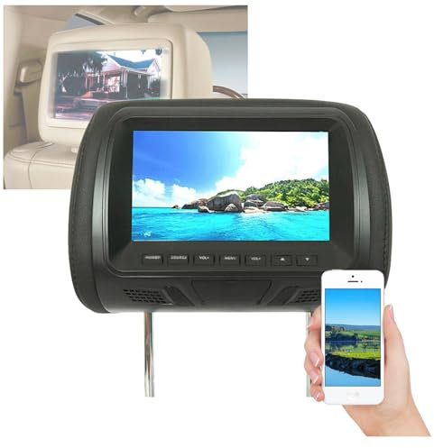 PLABNK Monitor per Poggiatesta per Auto (7 Pollici), Lettore Dvd di Navigazione Universale per Auto, Display HD 16:9/4:3, Telefono + Connessione Bluetooth, Distanza Regolabile,Black