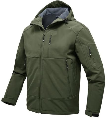 Rdruko Softshelljacke Herren Wasserdicht Gefütterte Winterjacke Funktionsjacke mit Fleece Outdoorjacke Winddichte Freizeitjacke für Wandern Fahrrad Camping(Armeegrün, L)