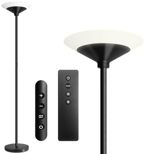 BBHome LED Deckenfluter, 27W Stehlampe LED Dimmbar mit Fernbedienung & Berührung, 3000K-6500K Stehlampe Wohnzimmer Modern für Wohnzimmer, Schlafzimmer, Büro, Schwarz