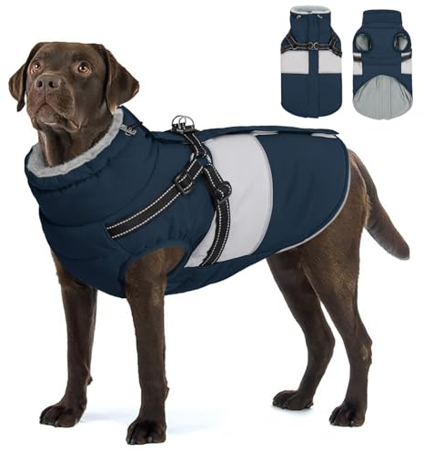 AOFITEE Dog Coat with Harness Waterproof Dog Winter Jacket for Large Dogs