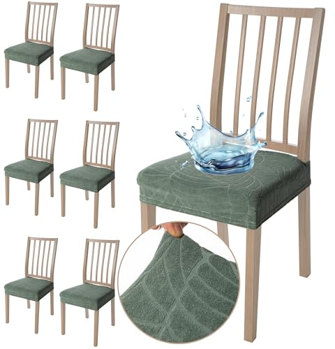 Viste tu hogar Pack 6 Funda Silla Comedor de 45 a 55 CM, Sin Respalda, 100% Poliéster, Impermeable, Fácil de Instalar y Limpiar, Hojas, Agua Verde