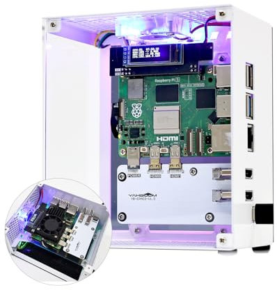 Yahboom Raspberry Pi 5 Case, Aluminum Mini Tower Case with Cooling PWM Fan and RGB Color Changing Mood Light
