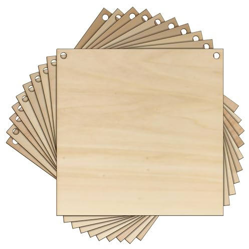 Lot de 10 carrés carrés en bois contreplaqué de 3 mm (12 x 12 cm, coins supérieurs à 2 trous)