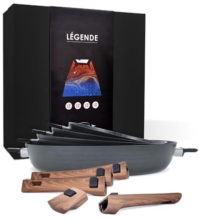 Durandal - Coffret 4 poêles antiadhésives Légende à manches amovibles 20,24,28,32cm -Batterie de cuisine compatible four,induction