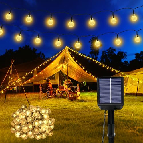 Realky Solar Garden Lights Outdoor, 43.3Ft 60LED Solar String Lights, Waterproof Fairy Light with 8 Modes, Crystal Ball Decor for Easter, Yard, Parties(Memory Function+Warm White)