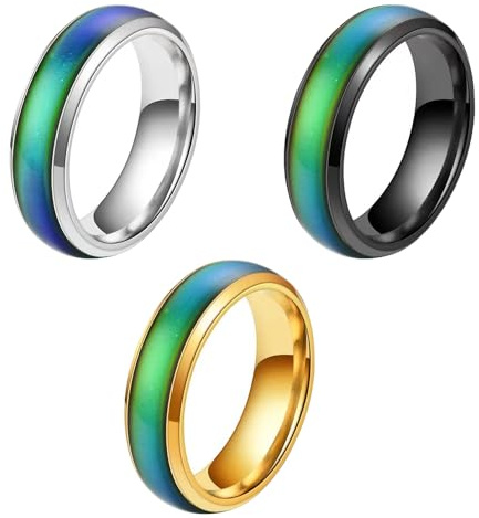 AKSIQIOL 3 anillos de estado de ánimo para niños y adultos, anillos que cambian de color para mujeres, hombres, parejas, regalo para cumpleaños, aniversarios, día de San Valentín