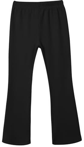 Valcatch Girls Ribbed Flared Pants, Elastic Waist Leggings, Black, 11-12Y