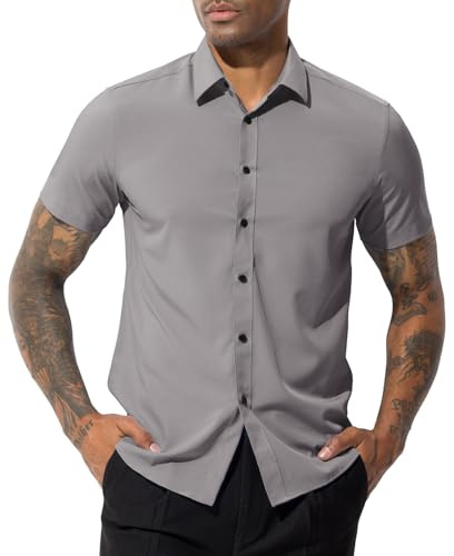 Casey Kevin Camisa Manga Corta Hombre Camisas de Vestir Formal de Negocios Camiseta Traje Slim Fit Dress Shirt