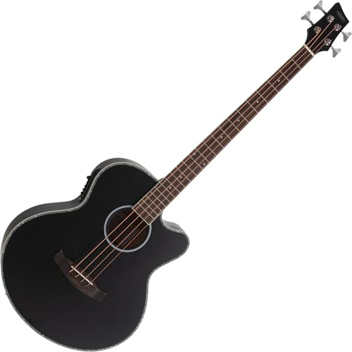 Classic Cantabile Jumbo Akustik Bass mit Tonabnehmer - 4 Saitige Bassgitarre - Jumbo mit Cutaway - Fichtendecke, Mahagoni-Korpus, Mahagoni-Hals, Palisander-Griffbrett - Farbe & Finish in Schwarz Matt