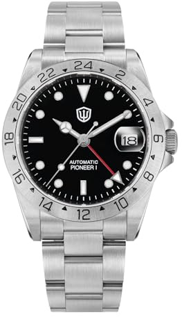 watchdives GMT herrklockor, WD16570 dykarklocka med två tidszoner, NH34 automatiskt armbandsur safirglas, 100 m vattentätt, V2 svart urtavla/röd visare
