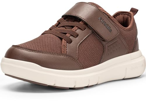 FitVille Wide Diabetic Walking Shoes for Men, Lightweight Non-Slip Breathable Casual Shoes for Swollen Feet for Standing All Day Mahogany