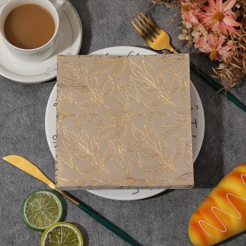 Serviettes en Papier Feuilles D'Or Serviettes en papier jetables,douceur et moelleux,idéales pour Fêtes,Traiteur,Anniversaires,Intérieur ou Extérieur tous les jours15 Paquet(33x33cm)