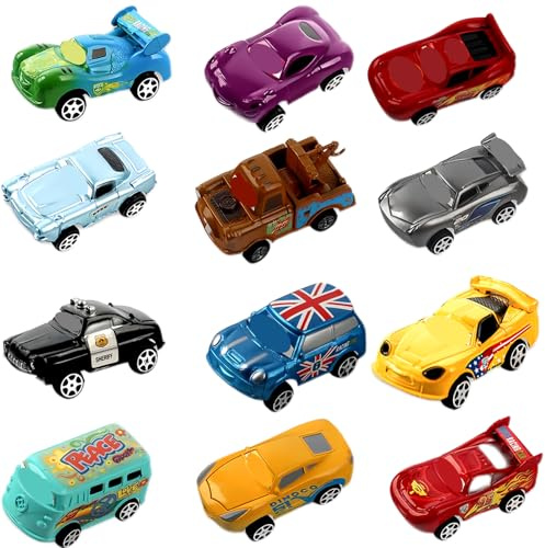 DabbOo 12 Piezas Coche Juguete Cars Juguetes de Plástico Juguetes para Niños Regalos Cumpleaños Cars de Juguetes Mini Racers para Coches Adecuado para Fiestas Infantiles, Decoración de Pasteles