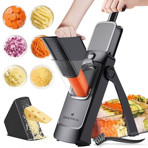 ONCE FOR ALL Mandolina grönsaksskärare justerbar tjocklek potatis lök chopper kök chopping artifact multifunktionellt skurar (uppgradering - svart)
