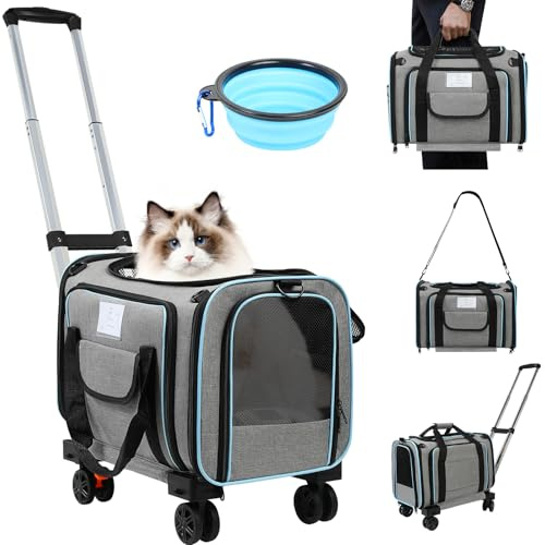 Pet Carrier Airline Approved, Expandable Pet Cat Carriers with Wheels for Dogs, Airline Approved Cat Dog Carrier, TSA Approved Pet Carrier in Cabin, Pet Dog Cat Carrier Soft, Cat Travel Carrier(Grey)
